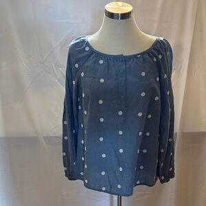 Talbots Blue Blouse with White Floral Pattern